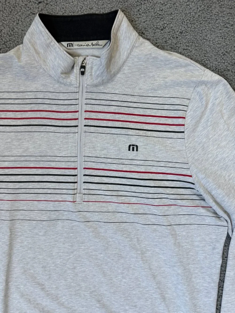 NWOT Travis Mathew Balboa Chest Stripe Quarter Zip Golf Pullover Gray Men’s L